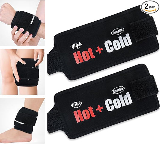 Hilph Ice Pack for Injuries Reusable, 2 Packs Soft Hot and Cold Gel Pack with Adjustable Strap, Flexible Ice Pack Wraps for Joints and Muscle, Back, Knee & More Discomfort Relief (9.5" x 4.7")