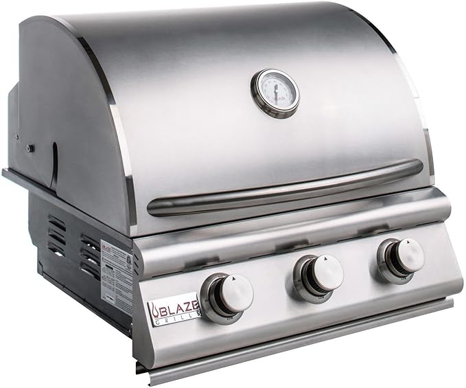 Blaze Prelude LBM Built-in Natural Gas Grill | 25-Inch 3-Burner BBQ with 42,000 BTUs | 304 Stainless Steel Construction | Flame Stabilizing Grids BLZ-3LBM-NG