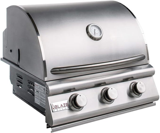Blaze Prelude LBM Built-in Natural Gas Grill | 25-Inch 3-Burner BBQ with 42,000 BTUs | 304 Stainless Steel Construction | Flame Stabilizing Grids BLZ-3LBM-NG