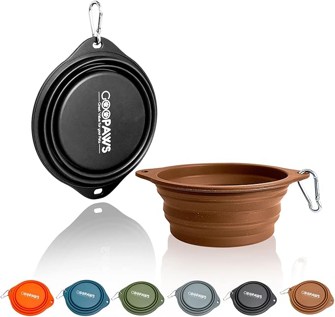 Silicone No Spill Collapsible Travel Dog Bowl, 2 Pack No Plastic Rim Pet Water Bowls, Portable Leak-Proof Pet Feeding Bowls