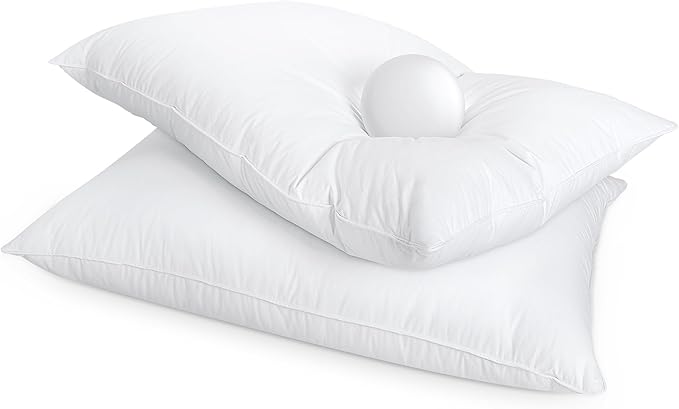 Ultra Soft Goose Feather Pillows Queen Size Set of 2 - (Down Fiber) Hotel Bed Pillow for Sleeping, Fluffy Support Surround Fill Polyester for Back, Stomach, Side Sleepers (Soft)