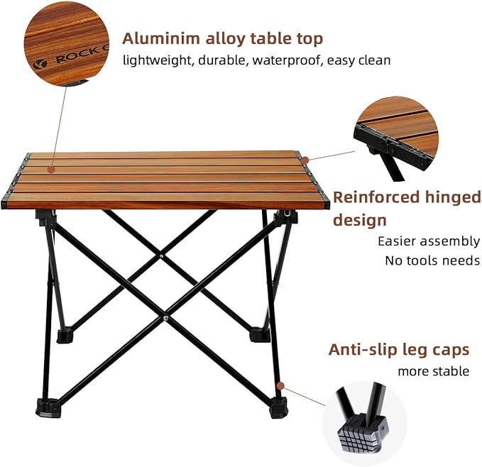 ROCK CLOUD Portable Camping Table Ultralight Aluminum Folding Beach Table Camp for Camping Hiking Backpacking Outdoor Picnic, Wood Grain