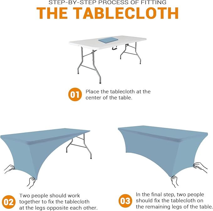 Eurmax USA Rectangular Fitted Spandex Table Covers 8ft Tablecloth Wedding Event Patio Table Decorations Stretch Table Cover for 8ft Folding Table (Sky Blue,2 Pack)
