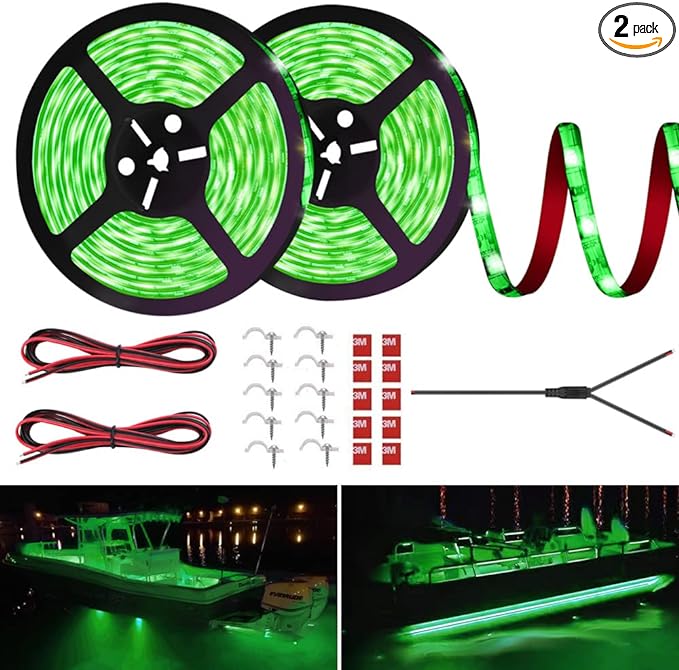 LED Boat Strip Lights, 32.8FT Marine Pontoon Led Lights, Waterproof Boat Interior Light, Under Gunnel Lights, Boat Deck Light, Night Fishing Lights, Good for Pontoon Bass Fishing Yacht Kayak (Green)
