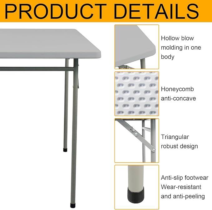 Folding Table 3ft Rectangular All-Occasion Plastic Folding Event Table for Indoor and Outdoor, Portable Desk, Camping, Durable and Stable, HDPE and Steel, Wide Application, Grey