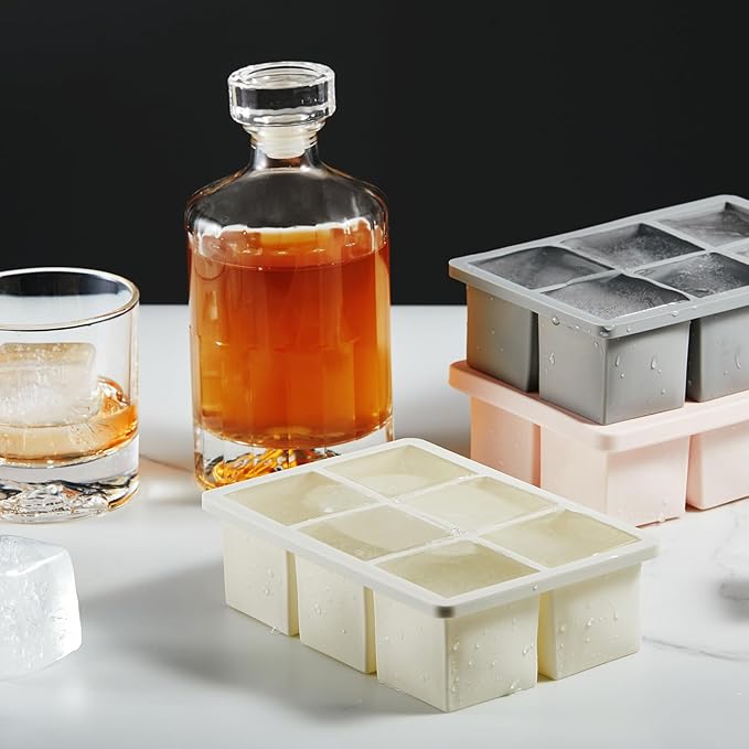 Nax Caki Ice Cube Trays 3 Pack for Whiskey, Large Square Silicone Ice Cube Molds for Whiskey Ice Cube Maker for Cocktail Old Fashioned 2inch Ice Cube Tray