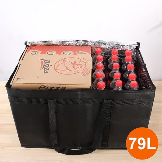 Bodaon 5-Pack Insulated Food Delivery Bag for Hot and Cold Meal, XXX-Large, Grocery Tote Insulation Bag for Catering, Pizza Warmer, Black