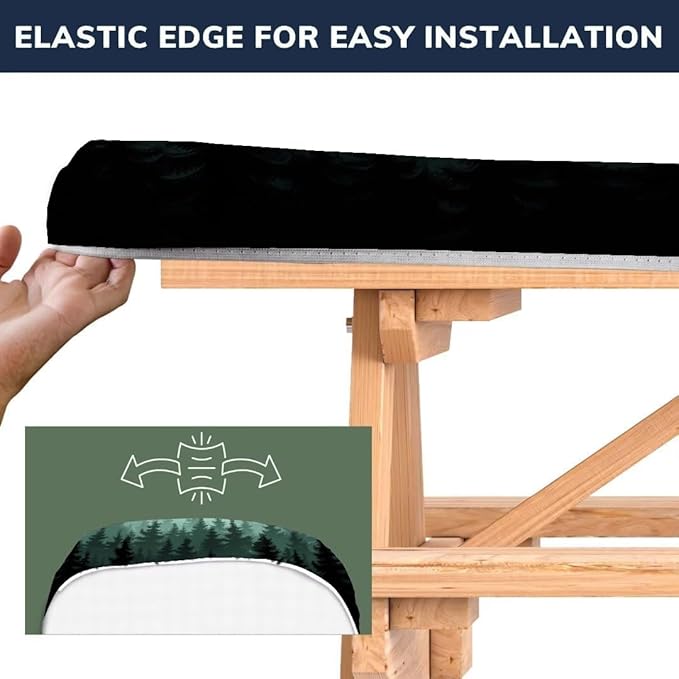 CAPSCEOLL Fitted Picnic Table Cover with Bench Covers with Elastic 6Ft Waterproof Camping Picnic Table Cover Cloths for Outdoors Camping Tablecloth with Drawstring Bag, 72X30in, Green Forest