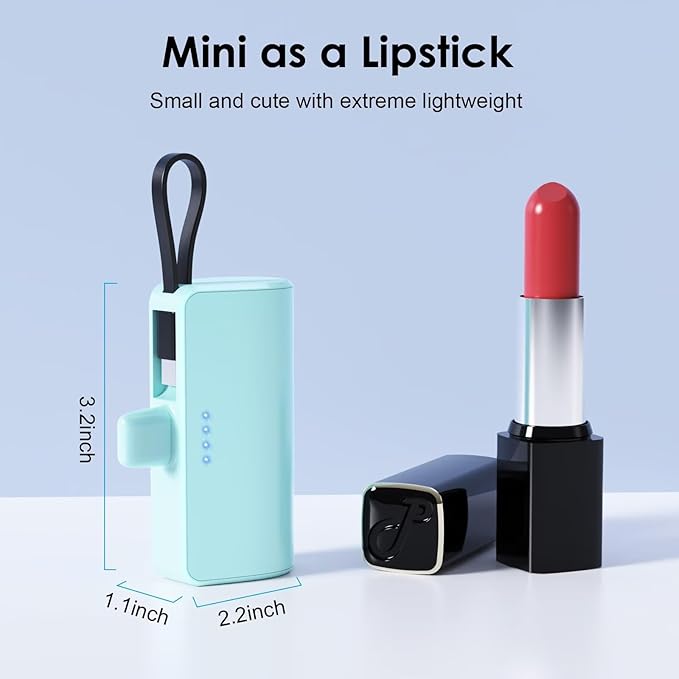 Mini Portable Charger Power Bank for iPhone with Built-in Type-C Cable,5200mAh PD Fast Charging Battery Pack,Compact Phone Charger for iPhone 16/15/14/13/12/11/X/8/7/6,Green