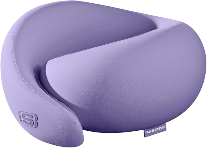 Skechers Memory Foam Travel Pillow,Comfortable & Breathable Airplane Travel Essential, Neck Pillow for Travel, Car Rides, Home, and Office Use, Ergonomic Design for Men and Women,Purple