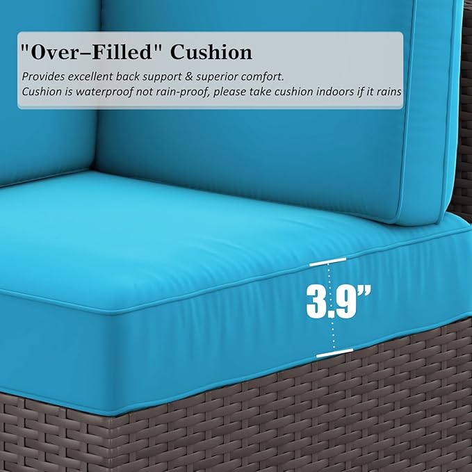 LayinSun 8 Pieces Outdoor Patio Furniture Set with 44" Fire Pit Table Rattan Sectional Sofa Conversation Sets