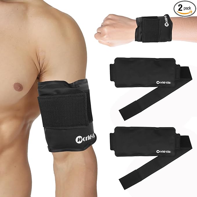 2 Pack Gel Ice Pack Wrap with Velcro Strap, Ice Pack for Injuries Reusable, Hot Cold Therapy Wrap, Elbow Ice Bag Wrap, Flexible Soft for Arm, Wrist, Hand, Foot, Ankle