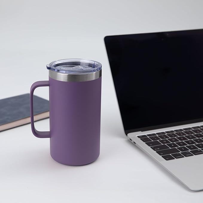 DOMICARE 24oz Mug with Handle and Lid, Stainless Steel Coffee Mug, Reusable Insulated Cup, Travel Mug with Handle, Double Wall Vacuum Coffee Tumbler for Men and Women, Dark Purple, Pack 1