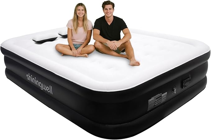 Queen Air Mattress with Portable Air Pump (2000mA) and 2 Inflatable Pillows, 19" High Self-Inflation Inflatable Mattress, Comfortable Blow up Mattress, Air Bed for Camping, Home and Guest