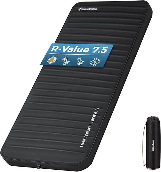 KingCamp Self Inflating Sleeping Pad, R 7.9 Air & Foam Sleeping Pad for Camping All Seasons, 3" Thick Single Camping Mattress for Camp Tent Outdoor Car, PVC Free (Black)