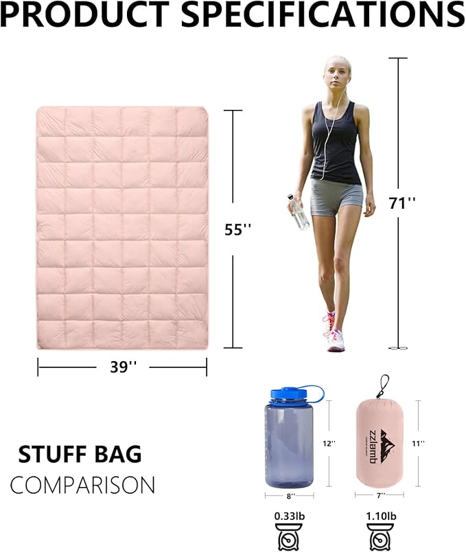 zzlamb Camping Blanket, Compact Lightweight Soft Puffy Blanket Water-Repellent, Packable Warm Quilt Down Alternative Picnic Hiking Backpacking Beach Travel RV Airplane Couch Car