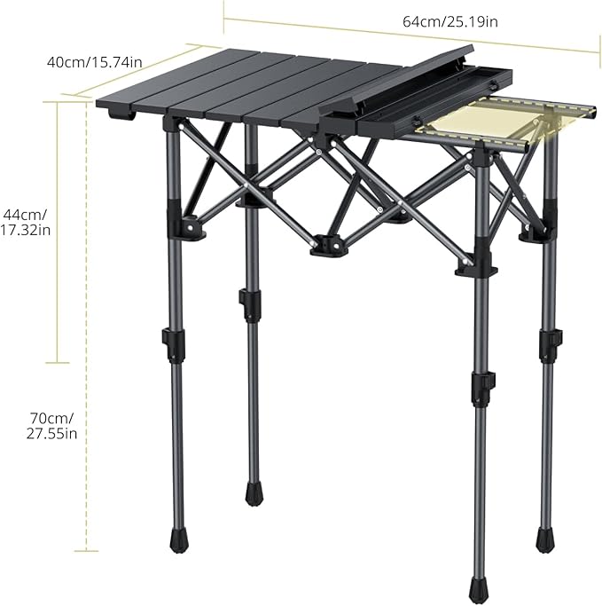 Folding Camping Table, Aluminum Roll Up Camping Table Adjustable Height with Storage Net and Bag, Lightweight Outdoor Table 25” X 16”, for Outdoor Travel BBQ Party Picnic, Black