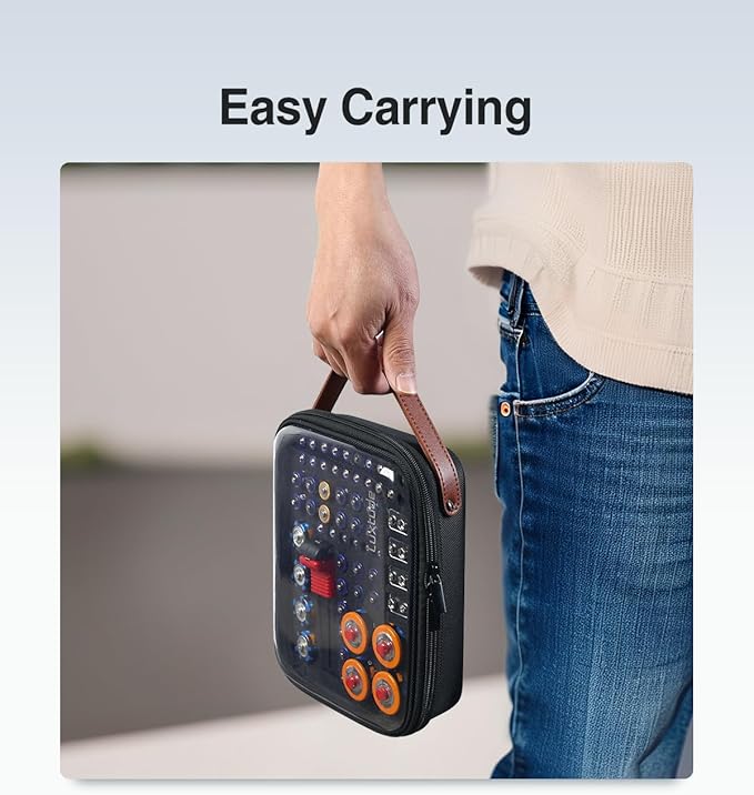 Luxtude Battery Organizer Storage Case with Tester, Clear Batteries Storage Organizers Holds, Hard Battery Holder Organizers, Portable Batteries Case Organizer, Drawer Caddy (Blue)