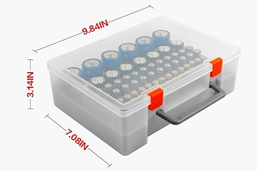 Battery Organizer Storage Box, Garage Storage Containers Case Holder with Checker Tester Fits for AA AAA C D 9V Lithium 3V (Not Includes Batteries Pack)