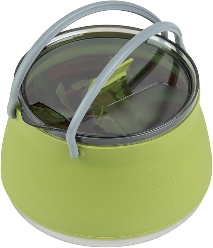 Restaurantware-Hi Tek 1 Liter Collapsible Camping Kettle, 1 Portable Cook Pot - With Perforated Lid, Stainless Steel Bottom, Silicone Camping Coffee Pot, With High Heat Nylon Handles, For Travel
