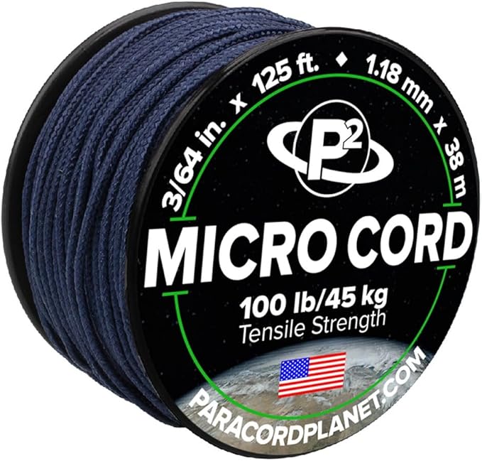 Paracord Planet Micro Paracord – Thin Braided Cord for Crafting, Fishing, and DIY Projects in 125 ft Spools – Midnight Blue
