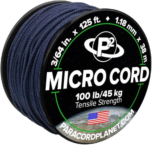 Paracord Planet Micro Paracord – Thin Braided Cord for Crafting, Fishing, and DIY Projects in 125 ft Spools – Midnight Blue