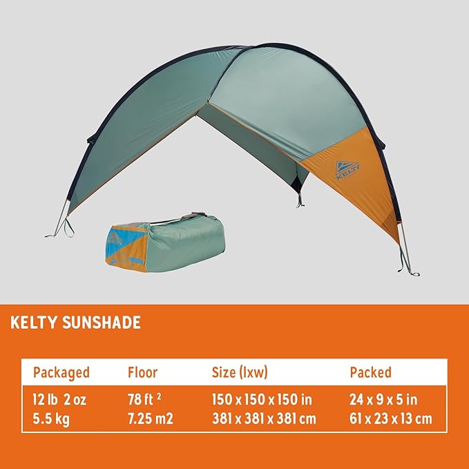 Kelty Sunshade – Pop Up Portable Shade UV Shelter for Beach Trips, Soccer Games, Backyard, Camping, Adjustable Side Wall, Wind Protection, 2024 Model