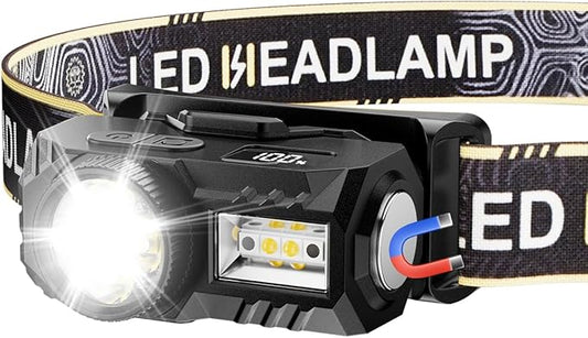 LED Headlamp Rechargeable with Motion Sensor - Super Bright Head Lamp with 6 Modes for Camping & Hiking Gear Essentials, IPX4 Waterproof Headlight Flashlight with Red Light, USB Cable Included(Black)