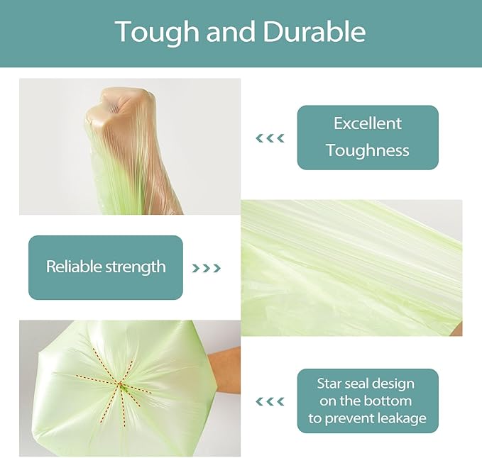 3 Gallon Small Trash Bags 100 Count Biodegradable Mini Garbage Bags Leakproof & Tear Resistant Trash Can Bin Liners Fit Bathroom, Office, Car, Diaper Pail Unscented Green