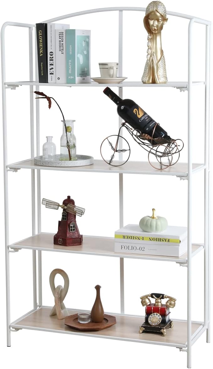 Crofy No Assembly Folding Bookshelf for Living Room, 4 Tier White Collapsible Book Shelf for Home Office, Portable Bookcase Storage Organizer
