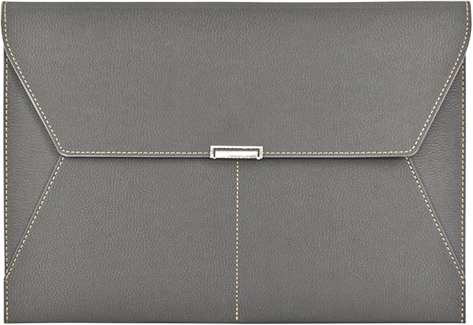 VANRA File Folder Document Holder Organizer Waterproof Portfolio Leather Folder Case with 3 Pockets, Filing Envelopes for A4 Letter Size Paper with Snap Magnetic Button Closure (Gray)