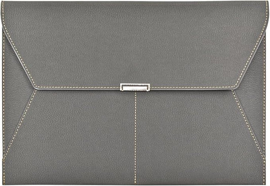 VANRA File Folder Document Holder Organizer Waterproof Portfolio Leather Folder Case with 3 Pockets, Filing Envelopes for A4 Letter Size Paper with Snap Magnetic Button Closure (Gray)
