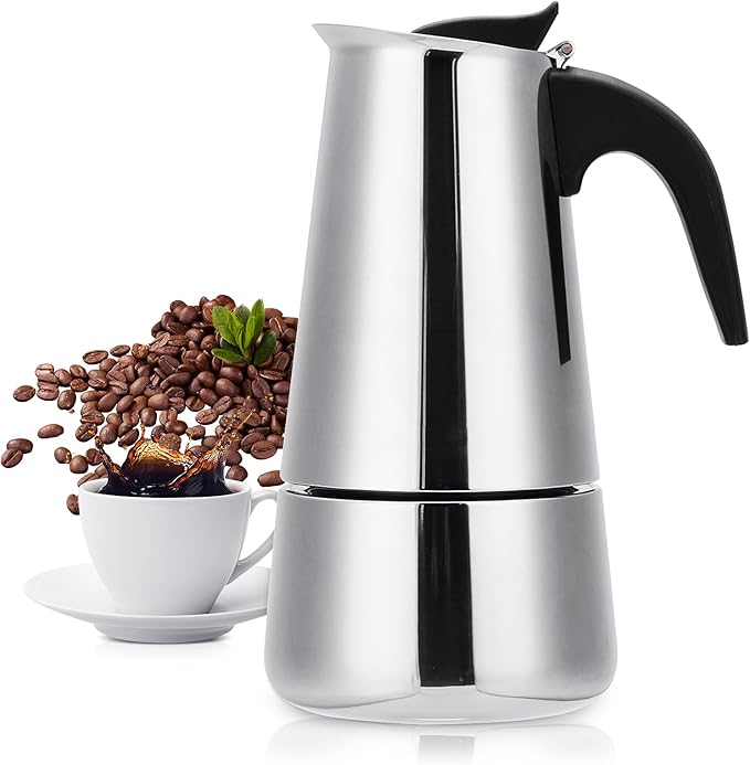 Stovetop Espresso Maker, 6 cup Moka Pot, Italian Coffee Maker Percolator, Stainless Steel Espresso Pots, 300ml/10oz(Espresso Cup=50ml/1.7oz) Coffee Pot Cafe Maker for Induction Cookers, Hobs