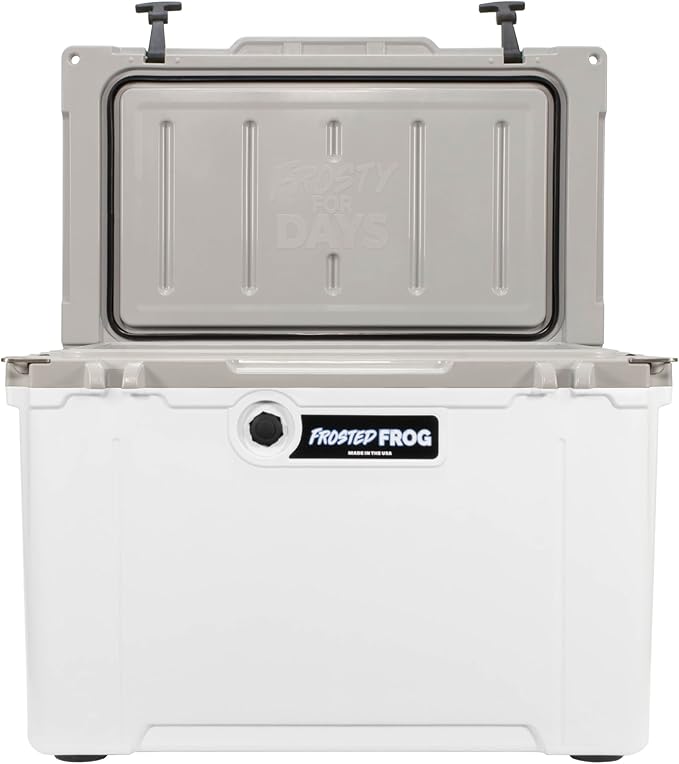 Made in USA Frosted Frog Hyper-Light 54 Quart Hard Cooler Insulated Portable Ice Chest Box for Beach, Beverages, Camping, Fishing, Boat, Barbecue, 30% Lighter Than Rotomolded Coolers