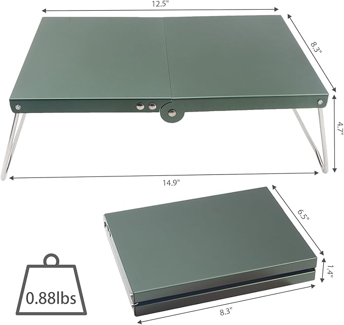 Ultralight Mini Outdoor Table Foldable Aluminum Alloy Camping Table with Carry Bag for Outdoor Cooking, Picnic, Camp, Barbecue (Green)