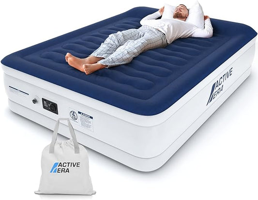 Active Era Luxury Queen, High Air Mattress with Built in Pump and Raised Pillow - Elevated Double, with Structured I-Beam Technology, Height 22" Tall Air Bed Queen Size