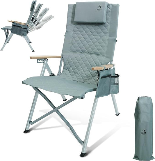 Reclining Camping Chair, Heavy Duty Folding Chairs with 4-Stage Adjustable High Back for Adults, Compact Foldable Outdoor Patio Reclining Chair with Storage Bag (Cyan)
