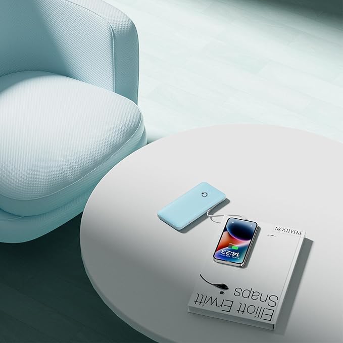 Q 10000mAh Power Bank, Slim Portable Charger,4 Output External Battery Pack with Built-in AC Wall Plug Micro USB C 3 Cables Compatible with iPhone Samsung Android Phone Tablet and More