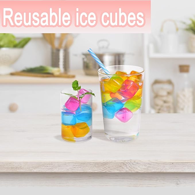 Reusable Ice Cubes, 60 pack Refreezable Plastic Ice Cubes Reusable, Square Ice Cube for Drinks BPA Free (Multicolor)