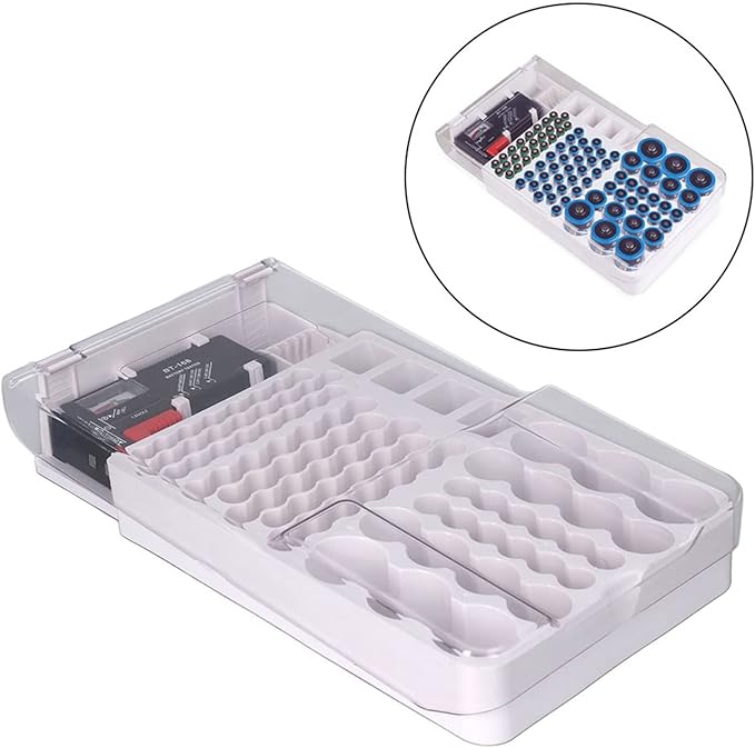 Battery Organizer Storage Box with Tester,Clear Lid Battery Organizer Storage Case Holder Holds 93 Batteries Battery Storage Box Battery Carrying Case（Batteries are Not Included）