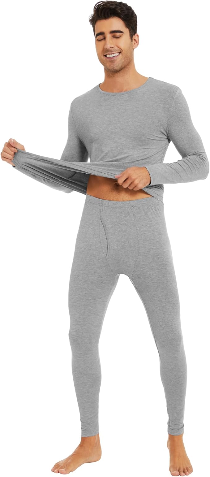 WiWi Thermal Underwear for Men Bamboo Viscose Long Johns Set Soft Warm Base Layer Lightweight Top and Bottom Sets S-XXL