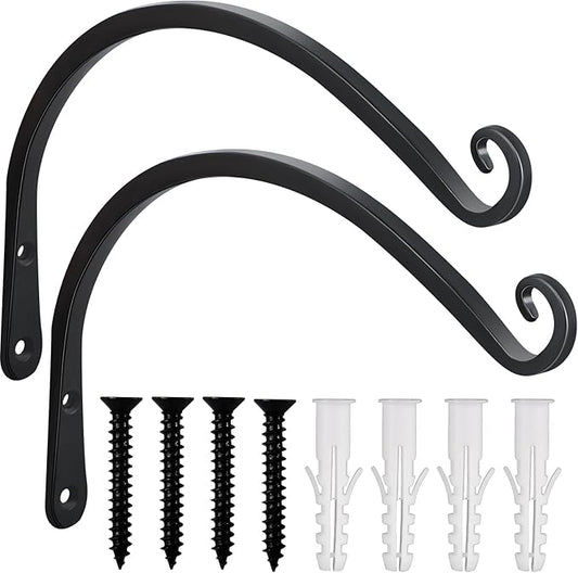 Gtongoko 2 Pack 12 Inch Plant Hangers Outdoor Metal, Plant Hooks for Wall Indoor, Outdoor Hooks for Hanging Bird Feeders, Plant Bracket, Lanterns, Wind Chinme, Black