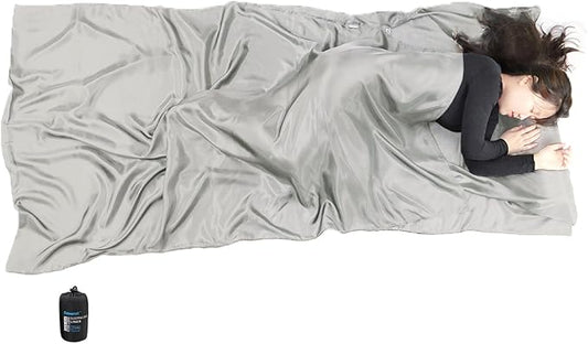 BROWINT Silk Sleeping Bag Liner, Silk Sleep Sack, Extra Wide 87"x43", Lightweight Travel Sheet for Hotels, More Colors for Option, Reinforced Gussets