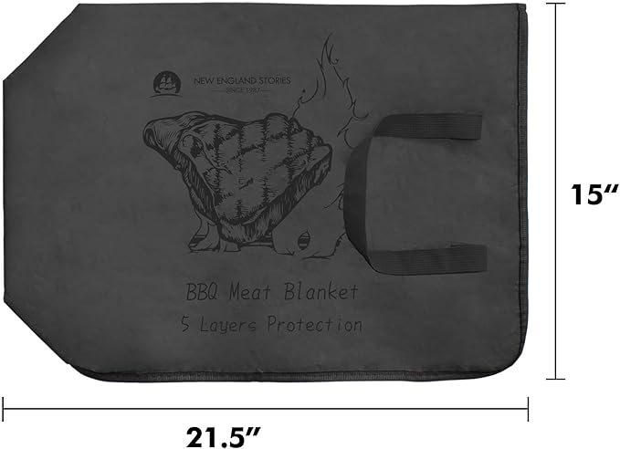 BBQ Blanket for Resting Meat, 5-Layer Insulated Meat Resting Bag for Moisture Retention and Perfect BBQ, Wide Mouth with Handle Design for Briskets, Pork Shoulders, Steaks (Black, 21 Inch)