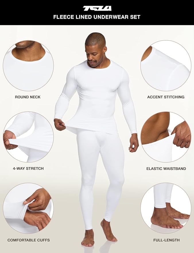 TSLA Men's Thermal Underwear Set, Microfiber Soft Fleece Lined Long Johns, Winter Warm Base Layer Top & Bottom