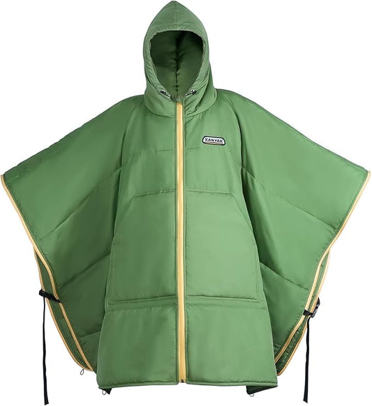 Outdoor Camping Blanket, Poncho Wearable Hoodie Blankets, Waterproof & Windproof, 75 * 55 inch, Warm, Durable & Portable, for Stadium, Concerts, Car Travel, Beach, Picnic, Grass
