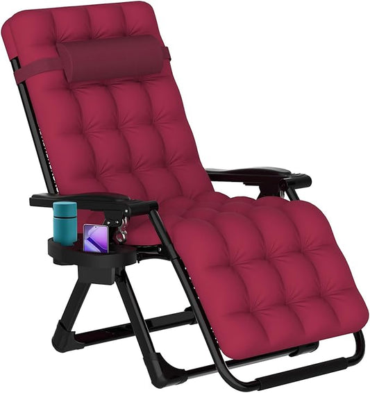 ZENPETIO Zero Gravity Lounge Chair, Foldable Outdoor Recliner with Detachable Cushion, Portable Anti Gravity Lounger for Camping, Patio, Poolside, Lawn - Burgundy