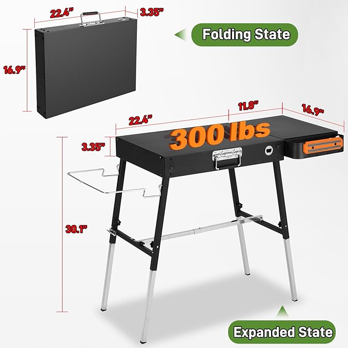 Outdoor Grill Table Blackstone Griddle Stand 17" & 22", Folding Camping Table with Side Shelf and Caddy, Ninja Grill Stand& Pizza Oven Table for Tailgating, Blackstone Griddle Accessories