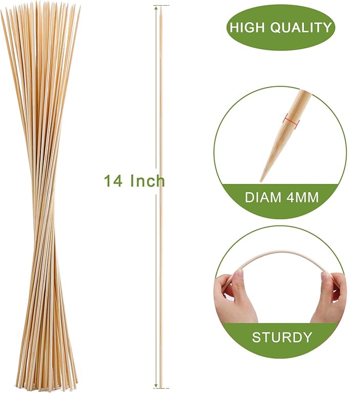 200 PCS Bamboo Marshmallow Roasting Sticks, SMores Skewers for Fire Pit, Extra Long 14 Inch Heavy Duty 4mm Thick Wooden SMores Sticks for Open Fire Pits Roaster Barbecue Hot Dog Camping Kebab Sausage