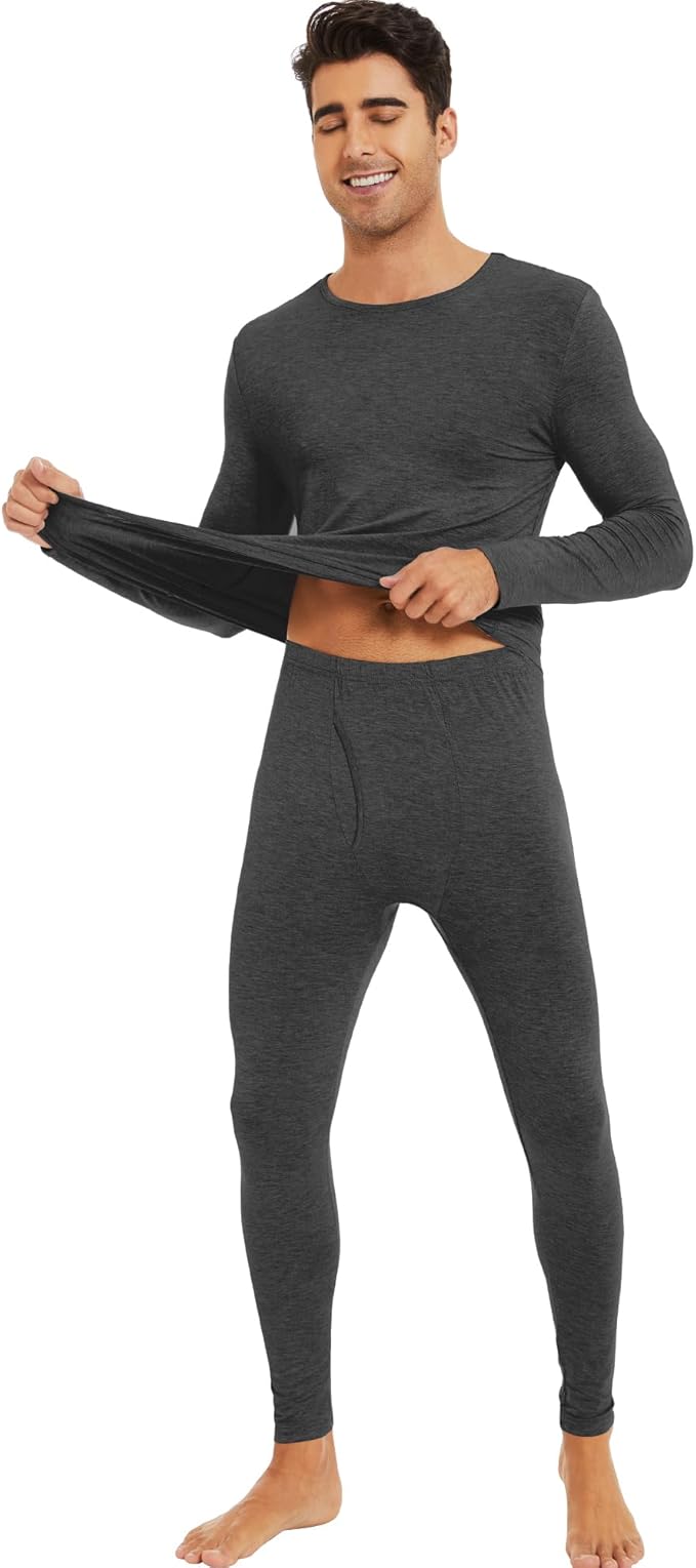 WiWi Thermal Underwear for Men Bamboo Viscose Long Johns Set Soft Warm Base Layer Lightweight Top and Bottom Sets S-XXL
